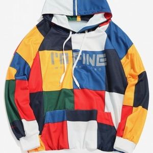 Square Color Block Letter Pocket Hoodie